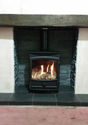 Charlton & Jenrick Fireline fx5 High Efficiency Gas Fire Stove With Solid Oak Mantel & Slate Tiled Hearth - Wollaston, Stourbridge.