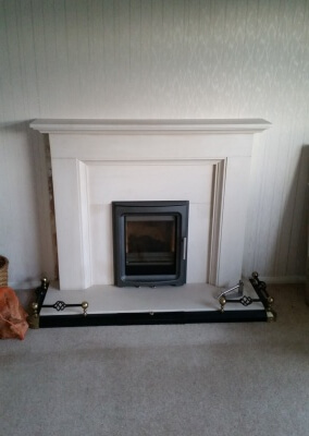 Purevision Pvi5 Inset Woodburning Stove With Aylesbury Limeston Suite - Kingswinford, Dudley, West Midlands.