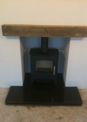 Multi fuel Stove with solid oak mantel, 316 grade chimney lining - Wordsley, Stourbridge.