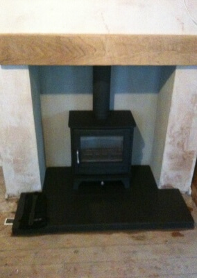 Chesney woodburning stove with solid oak mantel & slate hearth - Kingswinford, Dudley.