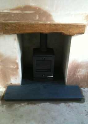 Yeoman multifuel woodburning stove, slate hearth made to measure & 316 stainless steel liner - Hagley, Stourbridge.