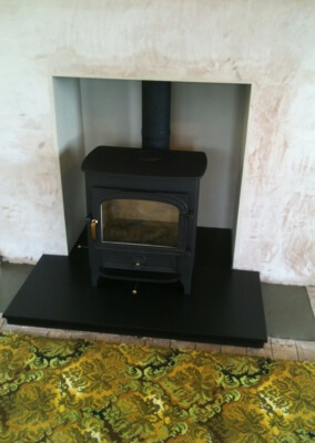 Clearview stove with 316 stainless steel lining, slate hearth made to measure Trysull, south staffordshire.