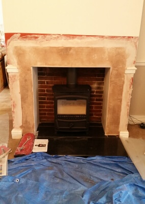 Fireline fp5w multifuel stove with chimney lining & re-instated existing granite hearth - Penn Wolverhampton.