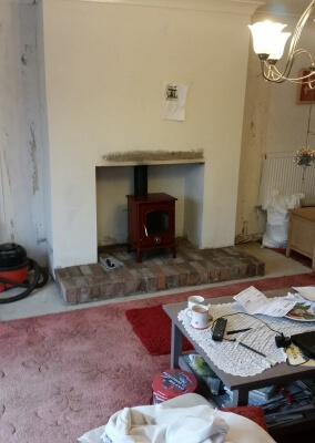 5kw Multifuel stove with brick hearth and 6" liner - Kingswinford, Dudley.