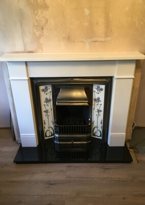 Open Fronted Gas Fire With Limestone Surround & Vintage Cast iron Back Pannel - Stourbridge, west Midlands