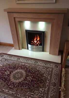 Paragon 2000 Slide Control Gas Fire With A Wooden Mantel & Built in Down Lighting - Stourbridge, West Midlands