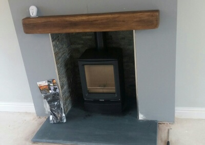 Gazco & Stovax Woodburning Stove With Solid Slate Hearth & A Porcelain Mantel With Down Lights - Great Haywood, Staffordshire