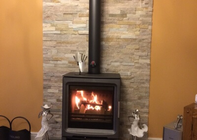 Purevision Multifuel Stove With A Solid Tiled Hearth Cut To Size & A Tiled Backing - Cannock